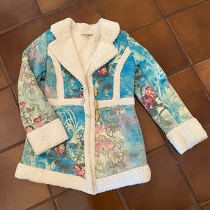 Vintage Little Mass Fleece Jacket in blue/green floral soft fleece. Size 7